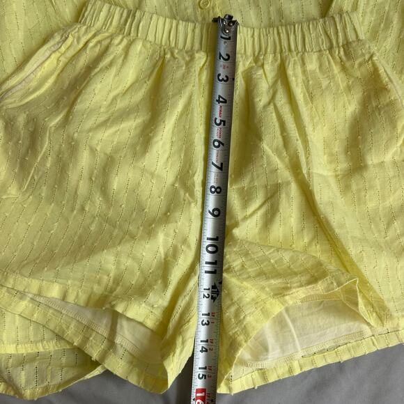 Yellow, Eyelet, Linen Like, Long Sleeve Button Down/Shorts Set- M - Picture 12 of 13